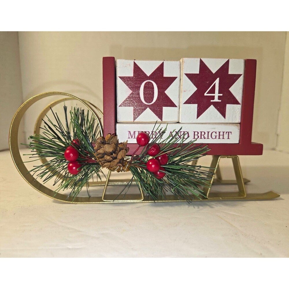 Ashland Christmas Countdown Calendar Sleigh Tabletop Decor Star Wood/Metal